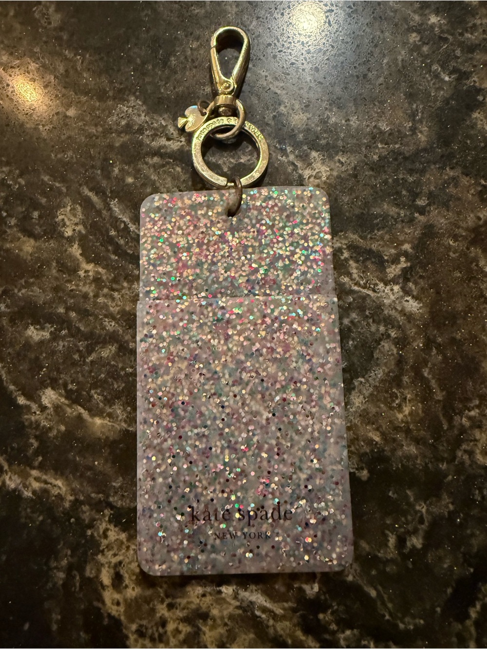 Authentic Kate Spade Glitter ID / Card Holder Gold Keychain with Clip!